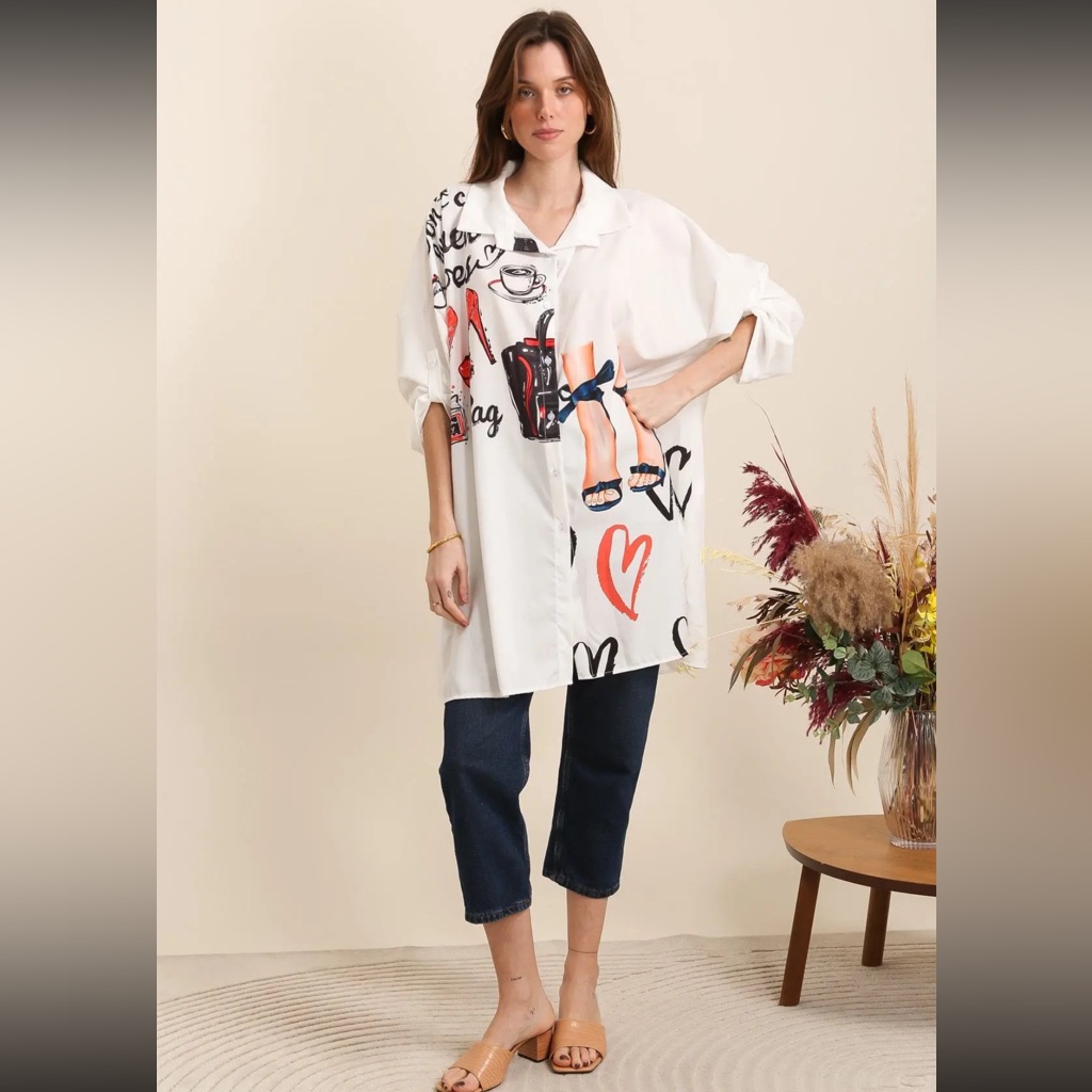 Made In Italy Printed Button Down Tunic Top